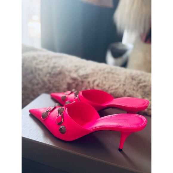 BALENCIAGA Agneau Arena Cagole 70mm Mules Pink 38/8B - Picture 4 of 10